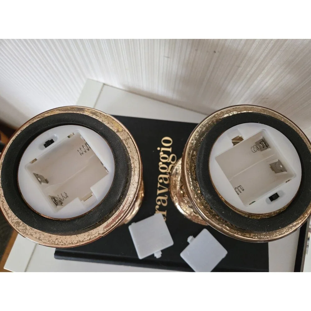 Set of 2 Gold Candle Holder Pedestals with Mirror Inserts by Valerie Parr Hill